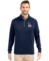 Los Angeles Dodgers Stars & Stripes Cutter & Buck Adapt Eco Knit Stretch Recycled Mens Quarter Zip Pullover Navy Blue Front Thumbnail Image