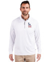 Los Angeles Dodgers Stars & Stripes Cutter & Buck Adapt Eco Knit Stretch Recycled Mens Quarter Zip Pullover White Front Thumbnail Image