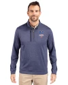 New York Mets Stars & Stripes Cutter & Buck Stealth Heathered Quarter Zip Mens Pullover Liberty Navy Front Thumbnail Image