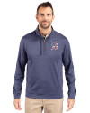 Detroit Tigers Stars & Stripes Cutter & Buck Stealth Heathered Quarter Zip Mens Pullover Liberty Navy Front Thumbnail Image