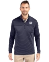 Houston Astros Stars & Stripes Cutter & Buck Traverse Stretch Eco Stripe Quarter Zip Mens Pullover Liberty Navy Front Thumbnail Image