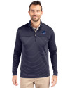 Miami Dolphins Americana Cutter & Buck Traverse Stretch Eco Stripe Quarter Zip Mens Pullover Liberty Navy Front Thumbnail Image