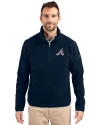 Atlanta Braves Stars & Stripes Cutter & Buck Cascade Eco Fleece Mens Quarter Zip Jacket Navy Blue Front Thumbnail Image