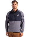Atlanta Braves Stars & Stripes Cutter & Buck Adapt Eco Knit Hybrid Recycled Mens Quarter Zip Navy Blue Heather/Navy Blue Front Thumbnail Image