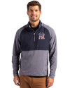 New York Yankees Stars & Stripes Cutter & Buck Adapt Eco Knit Hybrid Recycled Mens Quarter Zip Navy Blue Heather/Navy Blue Front Thumbnail Image