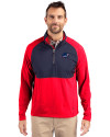Miami Dolphins Americana Cutter & Buck Adapt Eco Knit Hybrid Recycled Mens Quarter Zip Red/Navy Blue Front Thumbnail Image