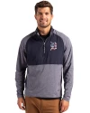 Detroit Tigers Stars & Stripes Cutter & Buck Adapt Eco Knit Hybrid Recycled Mens Quarter Zip Navy Blue Heather/Navy Blue Front Thumbnail Image