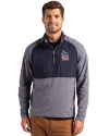 St. Louis Cardinals Stars & Stripes Cutter & Buck Adapt Eco Knit Hybrid Recycled Mens Quarter Zip Navy Blue Heather/Navy Blue Front Thumbnail Image