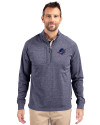 Miami Dolphins Americana Cutter & Buck Adapt Eco Knit Heather Mens Quarter Zip Pullover Navy Blue Heather Front Thumbnail Image