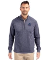 View image 4: Miami Dolphins Americana Cutter & Buck Adapt Recycled Soft Knit Stretch Mens Big & Tall Heathered Quarter Zip Pullover Navy Blue Heather Front