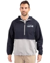 Seattle Seahawks Cutter & Buck Charter Recycled Packable Mens Half Zip Anorak Jacket Navy Blue/Polished Front Thumbnail Image