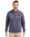 Cleveland Guardians - Cutter & Buck Adapt Eco Knit Heather Mens Quarter Zip Pullover Navy Blue Heather Front Thumbnail Image