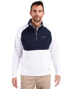 Minnesota Vikings Americana Cutter & Buck Adapt Eco Knit Hybrid Recycled Mens Quarter Zip White/Navy Blue Front Thumbnail Image