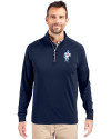 Tennessee Titans Historic Cutter & Buck Adapt Eco Knit Stretch Recycled Mens Quarter Zip Pullover Navy Blue Front Thumbnail Image