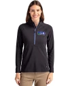 Seattle Seahawks Historic Cutter & Buck Adapt Eco Knit Stretch Recycled Womens Half Zip Pullover Black/Tour Blue Front Thumbnail Image