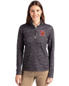 Tampa Bay Buccaneers Historic Cutter & Buck Traverse Stretch Eco Camo Print Quarter Zip Womens Pullover Black Front Thumbnail Image