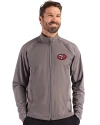 San Francisco 49ers Historic Cutter & Buck Adapt Recycled Soft Knit Stretch Mens Hybrid Full Zip Jacket Elemental Grey Front Thumbnail Image