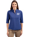 New York Giants Historic Cutter & Buck Virtue Recycled Featherlight Pique Womens Half Zip Hooded Pullover Tour Blue Front Thumbnail Image