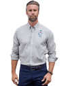 Tennessee Titans Historic Cutter & Buck Stretch Oxford Stripe Mens Long Sleeve Dress Shirt Charcoal Front Thumbnail Image