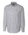 Miami Dolphins Historic Cutter & Buck Stretch Oxford Stripe Mens Long Sleeve Dress Shirt Charcoal Mannequin Thumbnail Image