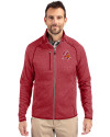 Tampa Bay Buccaneers Historic Cutter & Buck Mainsail Sweater-Knit Mens Full Zip Jacket Cardinal Red Heather Front Thumbnail Image