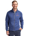 New England Patriots Historic Cutter & Buck Mainsail Sweater-Knit Mens Full Zip Jacket Tour Blue Heather Front Thumbnail Image