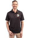 Miami Dolphins Historic Cutter & Buck Virtue Eco Pique Tile Print Recycled Mens Polo Black Front Thumbnail Image