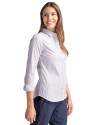 Los Angeles Rams Historic Cutter & Buck Stretch Oxford Stripe Womens Long Sleeve Dress Shirt French Blue Side Thumbnail Image