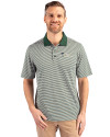 New York Jets Historic Cutter & Buck Forge Tonal Stripe Stretch Mens Polo Hunter Green Front Thumbnail Image