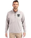 Las Vegas Raiders Historic Cutter & Buck Adapt Eco Knit Hybrid Recycled Mens Quarter Zip Polished Medium Gray Front Thumbnail Image
