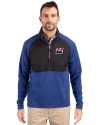 View image 19: New York Giants Historic Cutter & Buck Adapt Recycled Soft Knit Stretch Mens Hybrid Quarter Zip Pullover  Tour Blue/Black Front