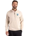 View image 13: Los Angeles Chargers Historic Cutter & Buck Adapt Recycled Soft Knit Stretch Mens Hybrid Quarter Zip Pullover  Wheat Heather Front