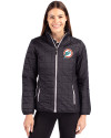 Miami Dolphins Historic Cutter & Buck Rainier PrimaLoft®  Womens Eco Insulated Full Zip Puffer Jacket Black Front Thumbnail Image