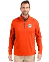 View image 7: Miami Dolphins Historic Cutter & Buck Adapt Recycled Soft Knit Stretch  Mens Quarter Zip Pullover College Orange Front