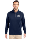 New York Giants Historic Cutter & Buck Adapt Eco Knit Stretch Recycled Mens Quarter Zip Pullover Navy Blue Front Thumbnail Image