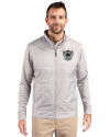 Las Vegas Raiders Historic Cutter & Buck Stealth Hybrid Quilted Mens Full Zip Windbreaker Jacket Polished Medium Gray Front Thumbnail Image