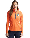 Miami Dolphins Historic Cutter & Buck Adapt Eco Knit Stretch Recycled Womens Half Zip Pullover College Orange Front Thumbnail Image