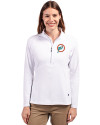Miami Dolphins Historic Cutter & Buck Adapt Eco Knit Stretch Recycled Womens Half Zip Pullover White Front Thumbnail Image