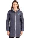 Los Angeles Chargers Historic Cutter & Buck Rainier PrimaLoft®  Womens Eco Insulated Hooded Long Coat Anthracite Melange Front Thumbnail Image