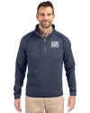 View image 4: New York Giants Historic Cutter & Buck Mainsail Sweater-Knit Mens Half Zip Jacket Liberty Navy Heather Front