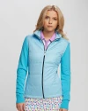 View image 1: Cutter & Buck Cora Womens Quilted Sweater Jacket Sky Front