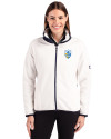 View image 4: Los Angeles Chargers Historic Cutter & Buck Cascade Epic Comfort Recycled Sherpa Fleece Womens Full Zip Jacket Shell/Navy Blue Front