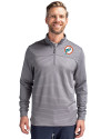 Miami Dolphins Historic Cutter & Buck Traverse Stretch Eco Stripe Quarter Zip Mens Pullover Elemental Grey Front Thumbnail Image
