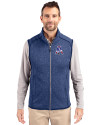 New England Patriots Historic Cutter & Buck Mainsail Sweater-Knit Mens Full Zip Vest Tour Blue Heather Front Thumbnail Image