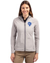 Los Angeles Rams Historic Cutter & Buck Adapt Eco Knit Hybrid Recycled Womens Full Zip Jacket Polished Medium Gray Front Thumbnail Image