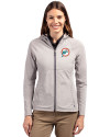 Miami Dolphins Historic Cutter & Buck Adapt Eco Knit Hybrid Recycled Womens Full Zip Jacket Polished Medium Gray Front Thumbnail Image