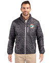 Miami Dolphins Historic Cutter & Buck Rainier PrimaLoft® Mens Eco Insulated Full Zip Printed Puffer Jacket Black Front Thumbnail Image