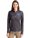 Los Angeles Rams Historic Cutter & Buck Traverse Stretch Eco Camo Print Quarter Zip Womens Pullover Black Front Thumbnail Image