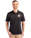 Miami Dolphins Historic Cutter & Buck Prospect Eco Textured Stretch Recycled Mens Short Sleeve Polo Black Front Thumbnail Image