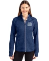 New York Giants Historic Cutter & Buck Mainsail Full Zip Hooded Womens Jacket Tour Blue Heather Front Thumbnail Image